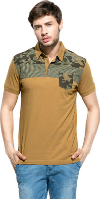 

Mufti Self Design Men's Polo Neck Brown T-Shirt, Camel