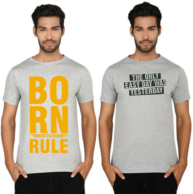 

SayItLoud Printed Men's Round Neck Grey T-Shirt(Pack of 2)