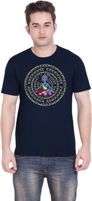 

Tantra Graphic Print Men's Round Neck Dark Blue T-Shirt, Navy blue