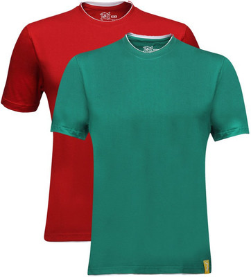 

Campus Sutra Solid Men Henley Multicolor T-Shirt(Pack of 2, Green;red
