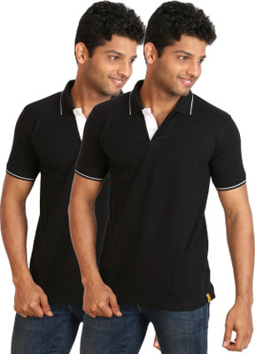 

Campus Sutra Solid Men Polo Neck Black T-Shirt(Pack of 2), Black:black