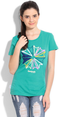 

REEBOK Printed Women' Round Neck Green T-Shirt, Timtea