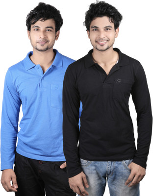 

Spur Solid Men's Polo Neck Multicolor T-Shirt(Pack of 2, Baby blue-black