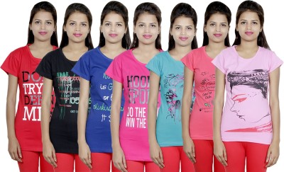 IndiWeaves Printed Women Round Neck Multicolor T-Shirt