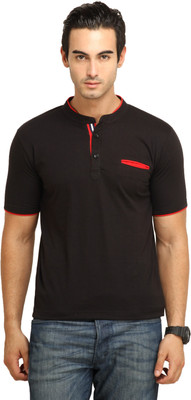 

Fio Solid Men' Mandarin Collar Black, Red T-Shirt