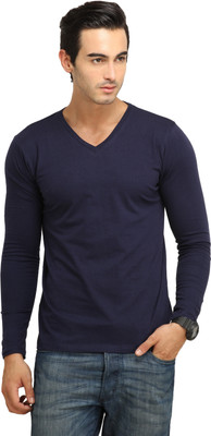 

Fio Solid Men's V-neck Dark Blue T-Shirt