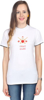 Campus Sutra Printed Women' Round Neck White T-Shirt