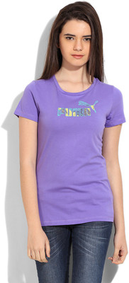 

Puma Printed Women's Round Neck Purple T-Shirt, Dahila purple