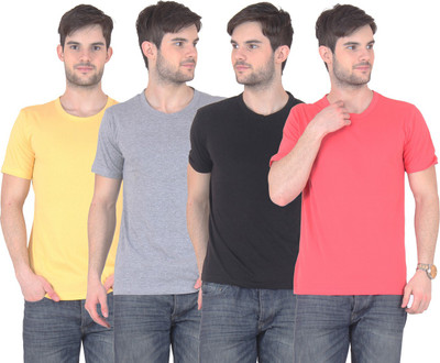

E'Hiose Solid Men' Round Neck Multicolor T-Shirt(Pack of 4, Black;gajri;grey;yellow