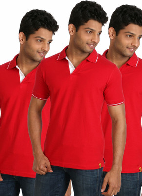 

Campus Sutra Solid Men Polo Neck Red T-Shirt(Pack of 3)