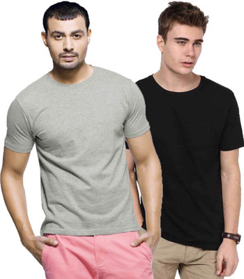 

Purple Square Solid Men's Round Neck Grey, Black T-Shirt(Pack of 2, Black;grey