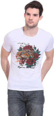 Claude9 Graphic Print Men's Round Neck White T-Shirt