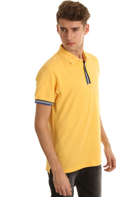 

Indian Terrain Solid Men' Polo Neck Yellow T-Shirt, Cream yellow