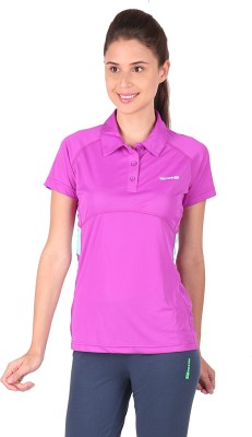 Vector X Solid Women Polo Neck Purple T-Shirt at flipkart