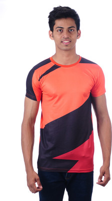 

DDI Self Design Men' Round Neck Multicolor T-Shirt, Red-blue-orange