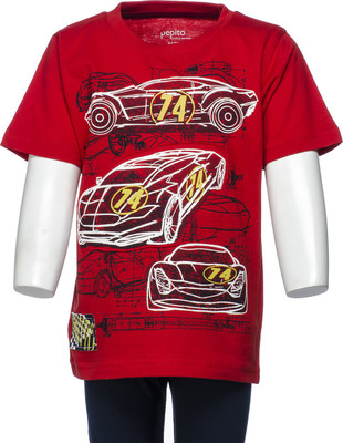 

Pepito Boys Printed Cotton T Shirt(Red, Pack of 1