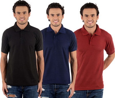

Blaze Solid Men' Polo Neck Multicolor T-Shirt(Pack of 3, Black;dark blue;maroon