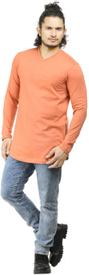 

Oviyon Solid Men's V-neck Orange T-Shirt, Tawny orange