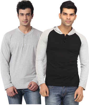 

Leana Solid Men' Fashion Neck Grey, Black T-Shirt(Pack of 2, Black;grey