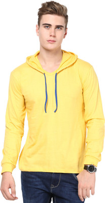 

Inkovy Solid Men's Hooded Yellow T-Shirt