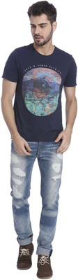

Jack & Jones Graphic Print Men's Round Neck Blue T-Shirt, Navy blazer