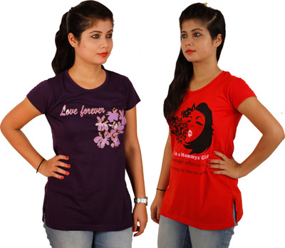 

Tryd Printed Women' Round Neck Multicolor T-Shirt(Pack of 2