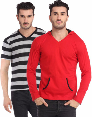 

Leana Striped Men's Henley Multicolor T-Shirt(Pack of 2