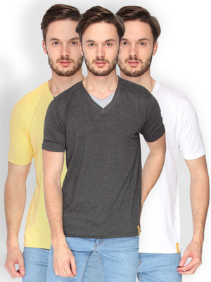 

Campus Sutra Solid Men V-neck Grey, White, Yellow T-Shirt(Pack of 3, Charcoal;white;yellow