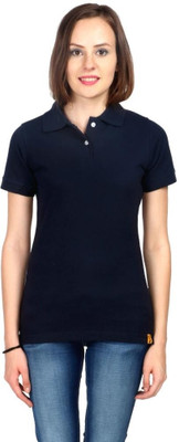 

Campus Sutra Solid Women's Polo Neck Dark Blue T-Shirt