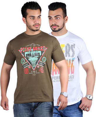 

Shineway Graphic Print Men's Round Neck Multicolor T-Shirt(Pack of 2, Coffee;white