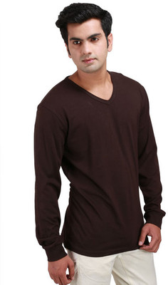 

Inkovy Solid Men's V-neck Brown T-Shirt
