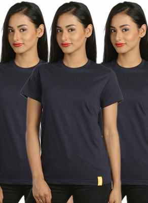 

Campus Sutra Solid Women's Round Neck Blue T-Shirt(Pack of 3)