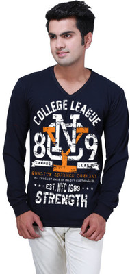 

Inkovy Graphic Print Men's V-neck Blue T-Shirt, Navy