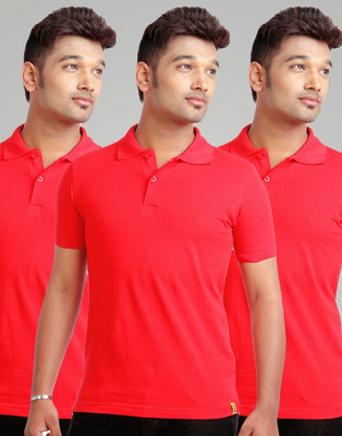 

Campus Sutra Solid Men Polo Neck Red T-Shirt(Pack of 3