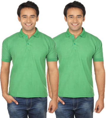 

Quetzal Solid Men's Polo Neck Green, Green T-Shirt(Pack of 2, Light green
