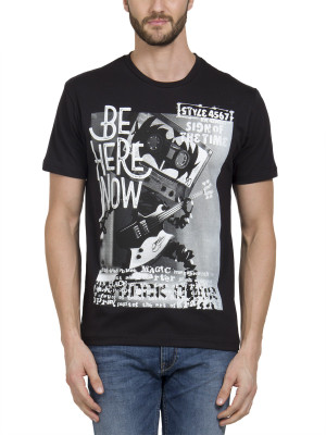 

HotTribes Graphic Print Men' Round Neck Black T-Shirt