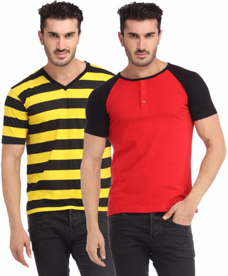 

Leana Striped Men's Henley Multicolor T-Shirt(Pack of 2