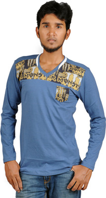 

Harsha Printed Men' V-neck Light Blue T-Shirt