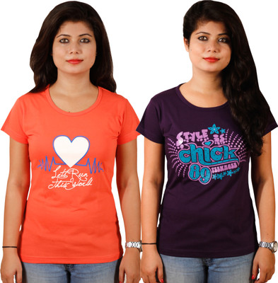 

Tryd Printed Women's Round Neck Multicolor T-Shirt(Pack of 2)