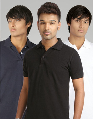 

Campus Sutra Solid Men Polo Neck Black, Blue, White T-Shirt(Pack of 3)