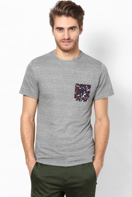 

Srota Striped Men's Round Neck Grey T-Shirt