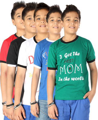 

Gkidz Boys Printed Cotton T Shirt(Multicolor, Pack of 5