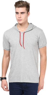 

Inkovy Solid Men' Hooded Grey T-Shirt