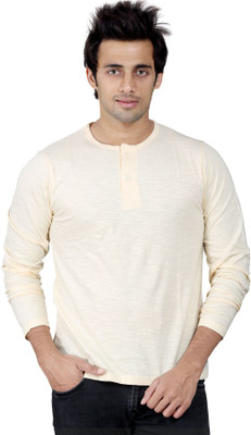 

Stephen Armor Solid Men's Henley Beige T-Shirt