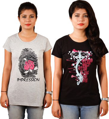 

Tryd Printed Women' Round Neck Multicolor T-Shirt(Pack of 2