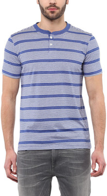 

Urban Eagle by Pantaloons Striped Men's Round Neck Blue T-Shirt, Indgo blue melange
