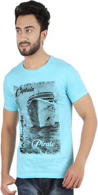 

Hoodz Printed Men's Round Neck Light Blue T-Shirt, Turquoise