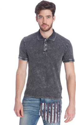 Jack & Jones Solid Men Polo Neck Black T-Shirt at flipkart