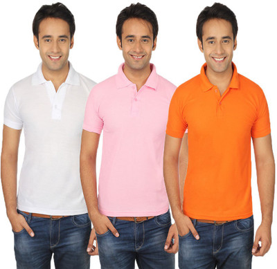 

Quetzal Solid Men's Polo Neck Multicolor T-Shirt(Pack of 3, Orange;pink;white