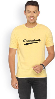

Campus Sutra Printed Men Round Neck Yellow T-Shirt